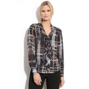 TRINA TURK DAME TIE FRONT PLAID BLOUSE SIZE 10